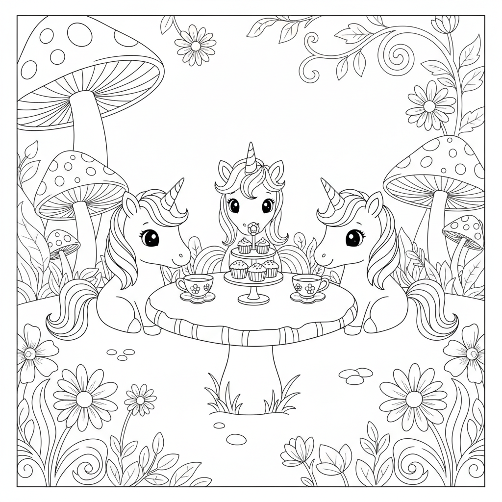 Unicorn Tea Party Coloring Fun — Free Printable Coloring Page for Kids coloring page