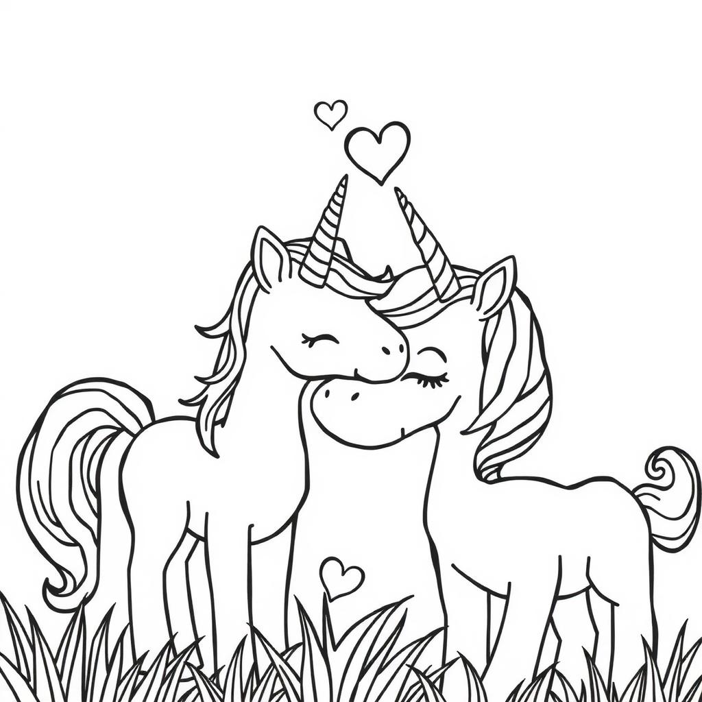 Unicorn Nuzzle in the Forest — Free Coloring Page for Kids coloring page