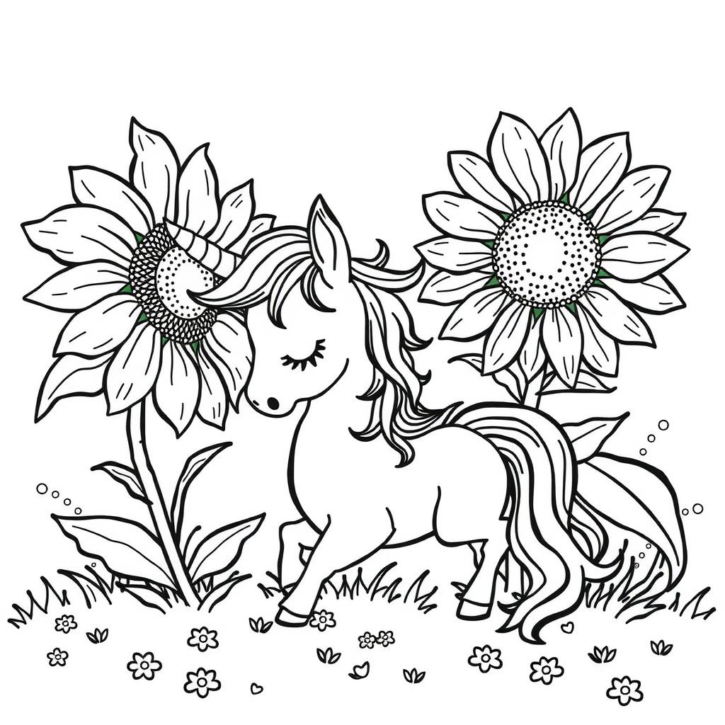 Baby Unicorn Flowers — Free Coloring Page for Kids coloring page