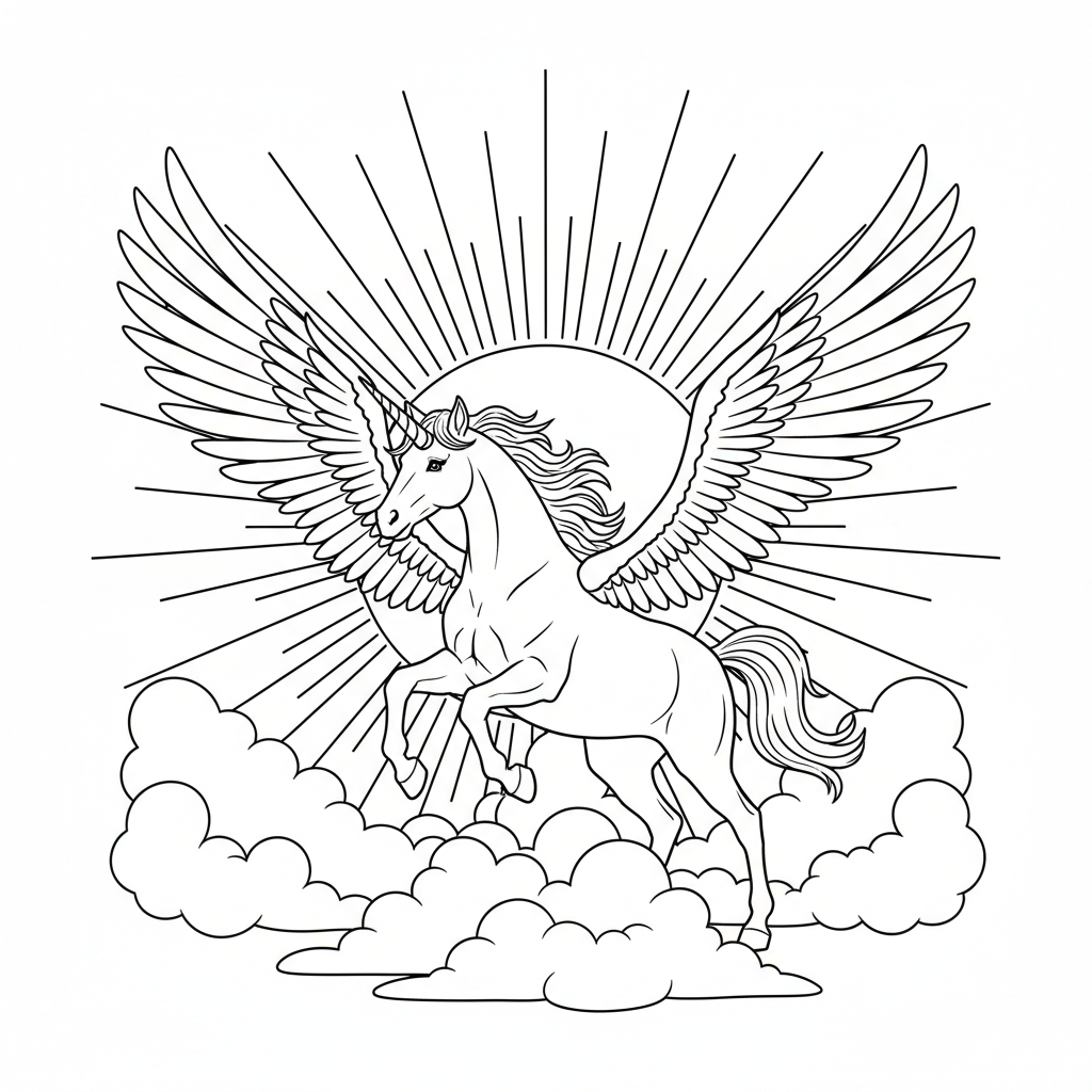 Pegasus Cloud Leap — Free Coloring Page for Kids coloring page