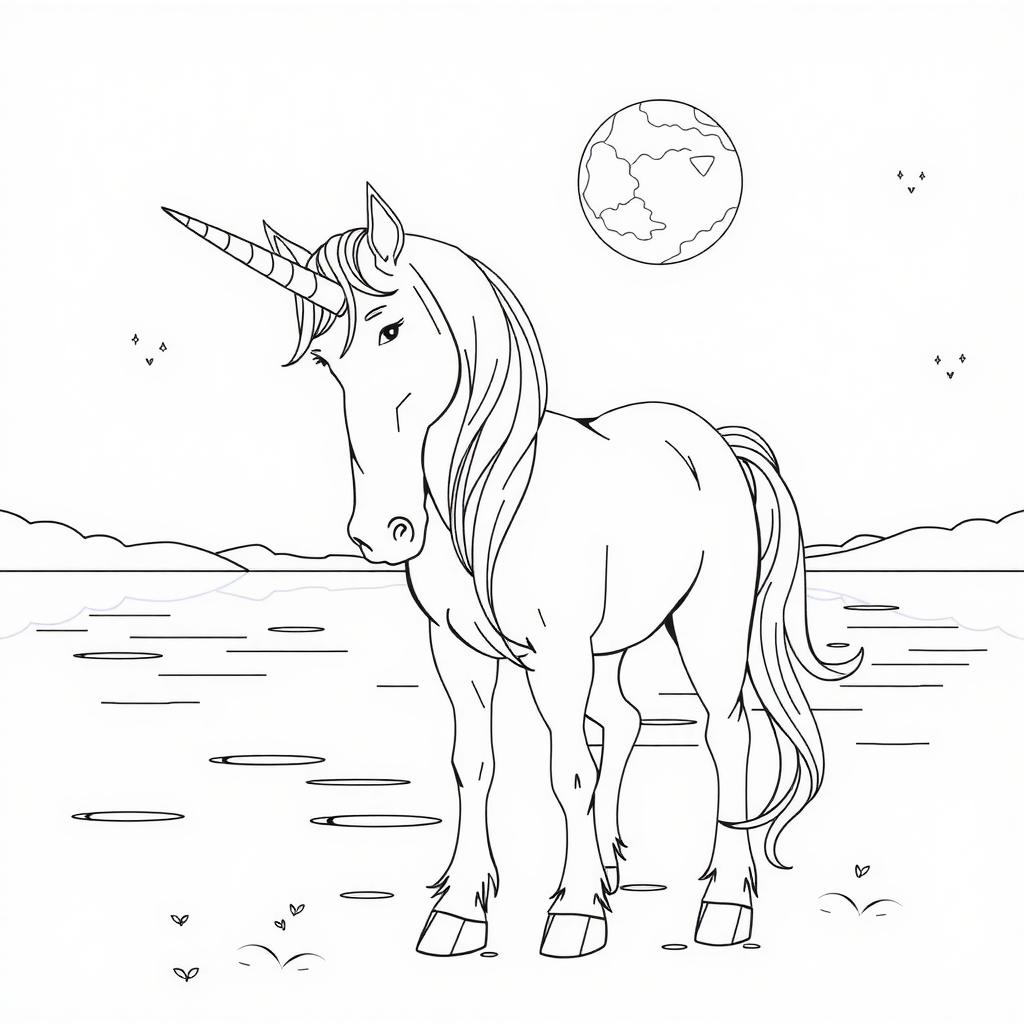 Moonlight Unicorn — Free Coloring Page for Kids coloring page