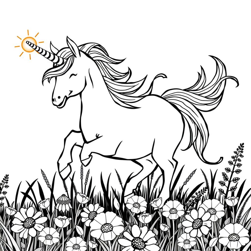 Rainbow Mane Gallop — Unicorn Coloring Page coloring page