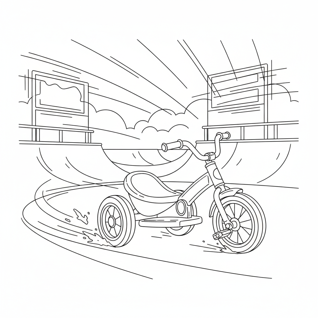 Drift Trike Adventure — Free Coloring Page for Kids coloring page