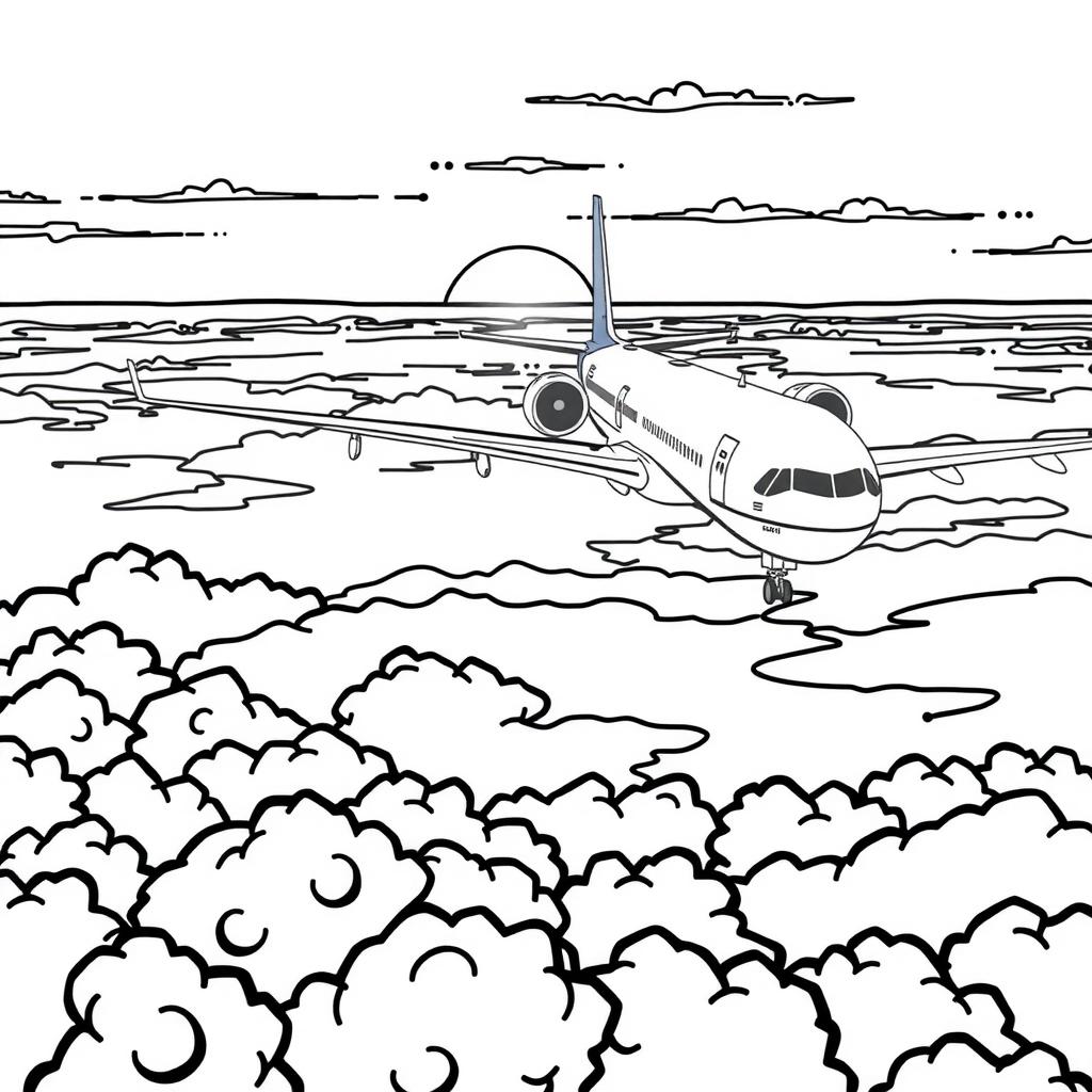 Jumbo Jet Clouds — Free Coloring Page for Kids coloring page