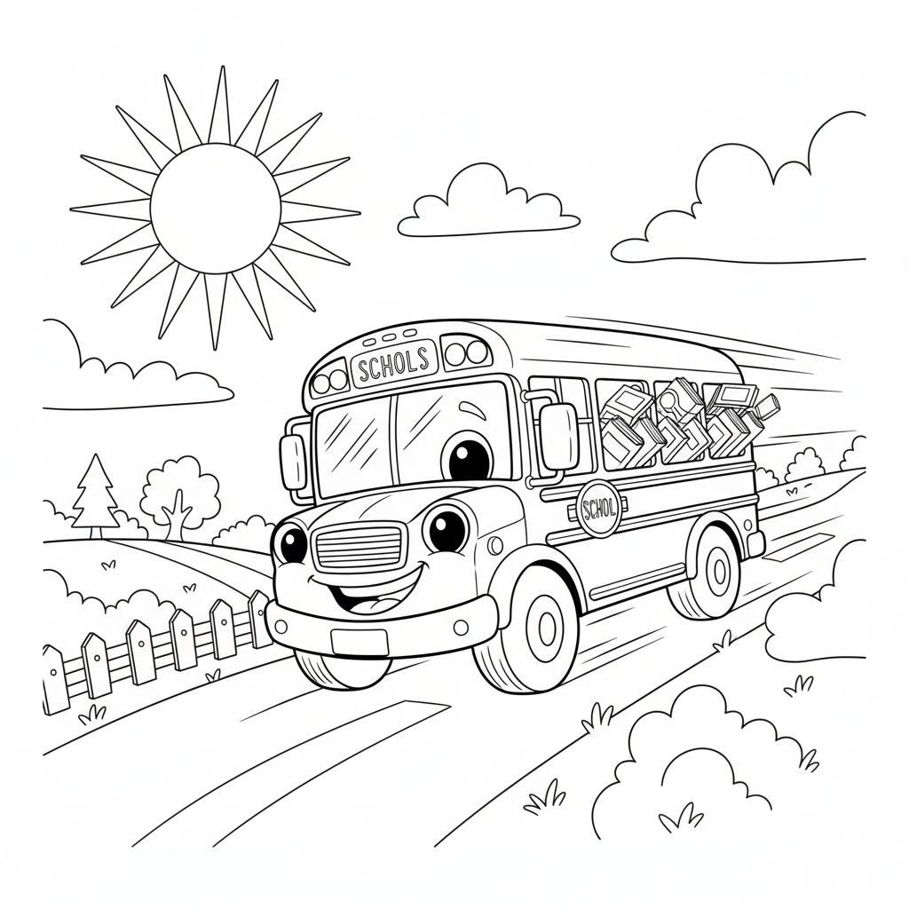 Sunny Flower Road — Free Coloring Page for Kids coloring page