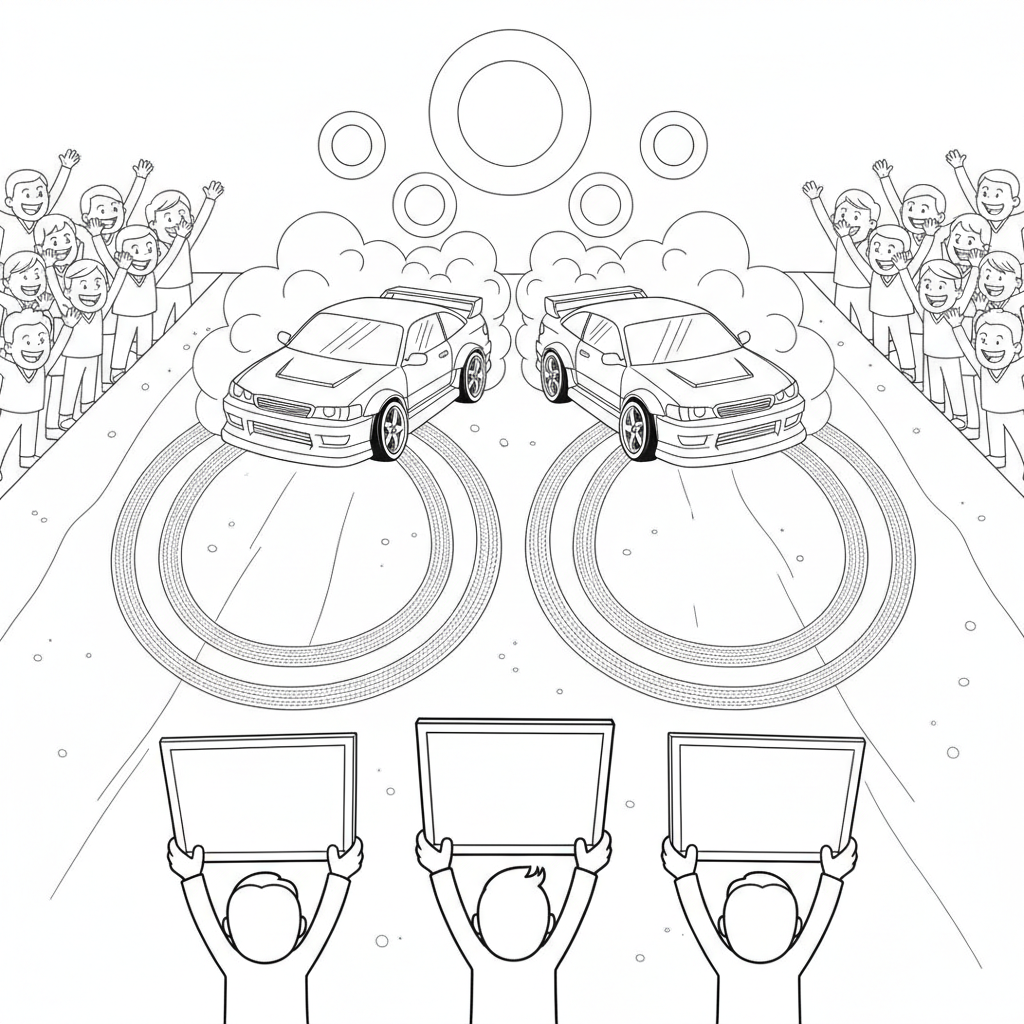 Exciting Car Competition with Animal Spectators — Free Coloring Page for Kids