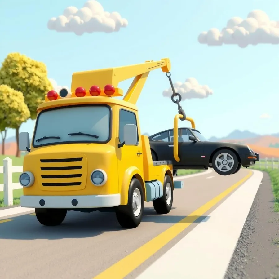 Cheerful Tow Truck Lifting Car — Free Coloring Page for Kids