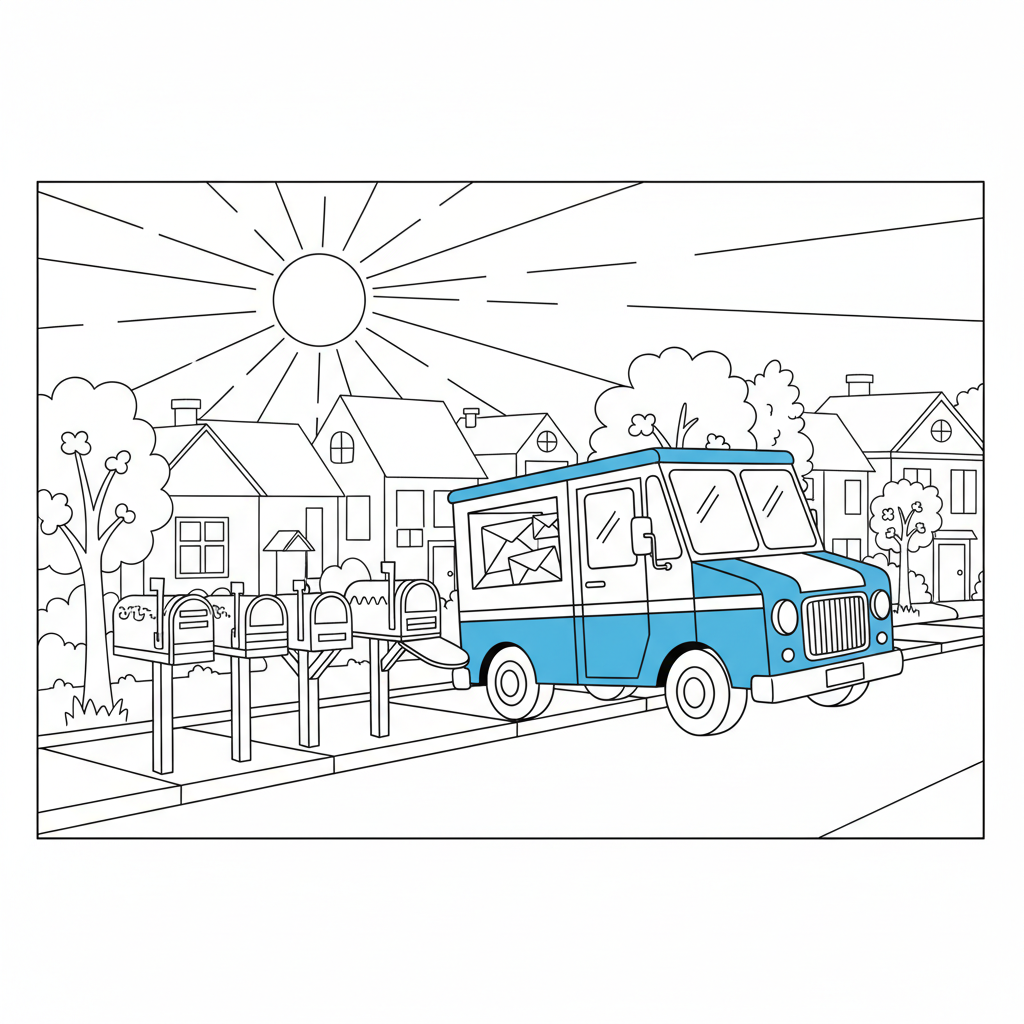 Mail Truck Adventure — Free Printable Coloring Page for Kids coloring page