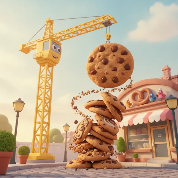 Cheerful Crane Lifting a Cookie — Free Coloring Page for Kids