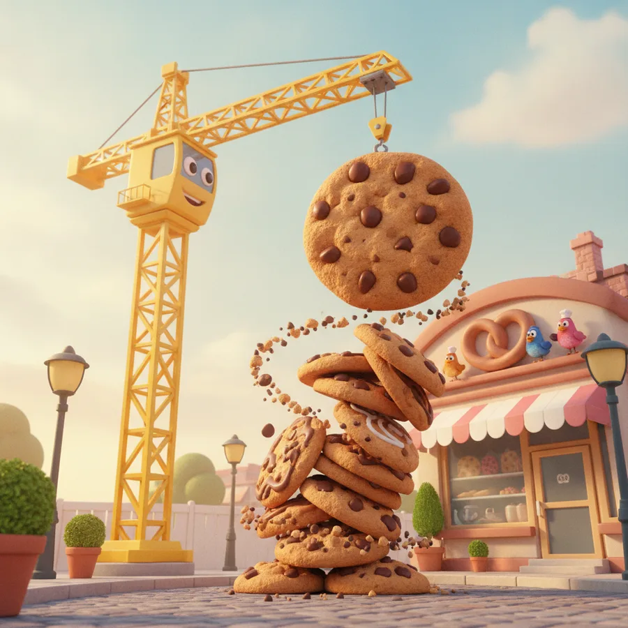 Dieses unterhaltsame Ausmalbild zeigt einen fröhlichen Kran und eine Bäckerei-Szene. Der große Keks und die einfachen Formen sind ideal für kleine Kinder, während die dekorativen Details eine spaßige Herausforderung bieten.