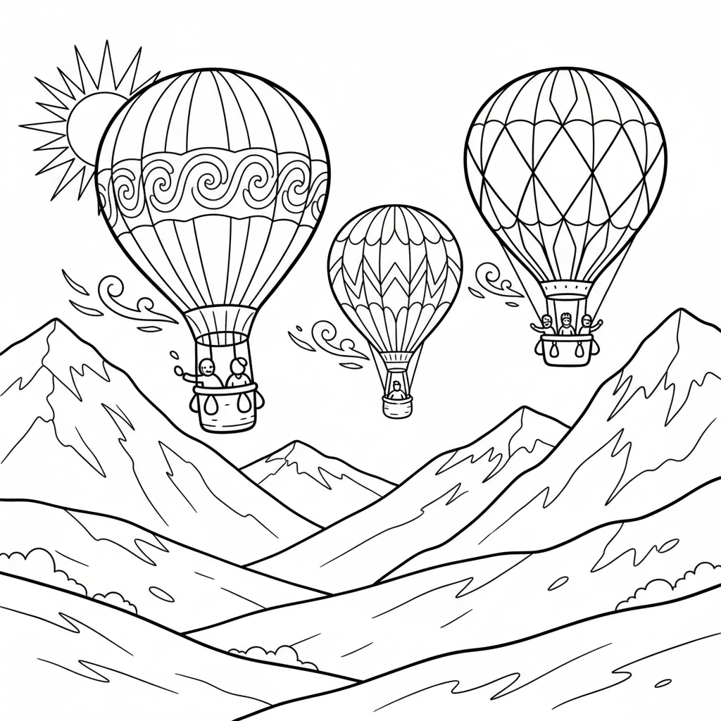 Hot Air Balloon Race — Free Printable Coloring Page for Kids coloring page