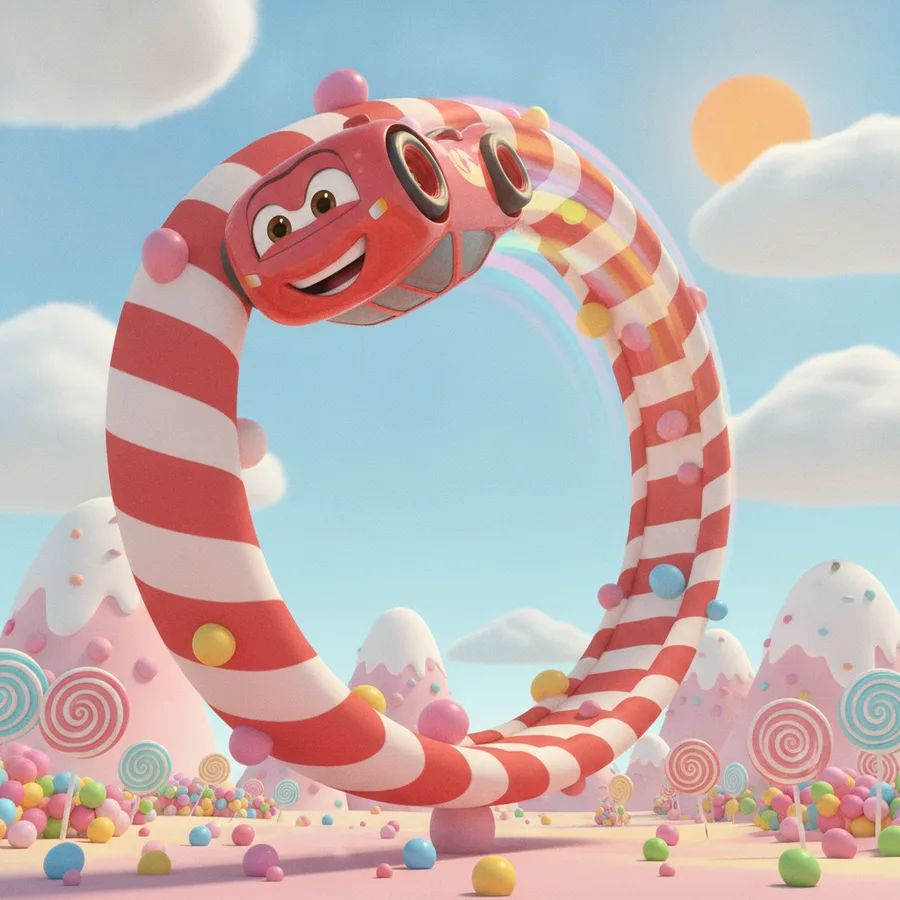 ¡Colorea el coche rojo mientras vuela a través de un loop de dulces! Las grandes áreas del coche son fáciles de colorear, mientras que los caramelos ofrecen un divertido desafío.