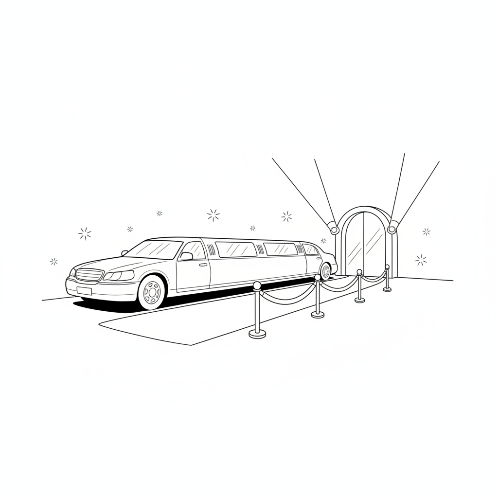 Glamorous Red Carpet Arrival — Free Coloring Page for Kids coloring page