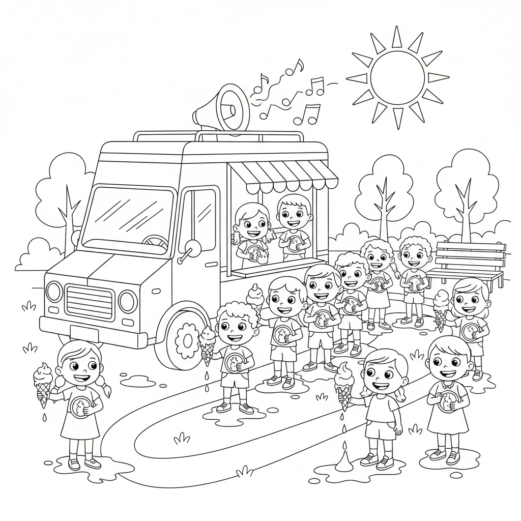 Ice Cream Truck Fun — Free Coloring Page for Kids coloring page