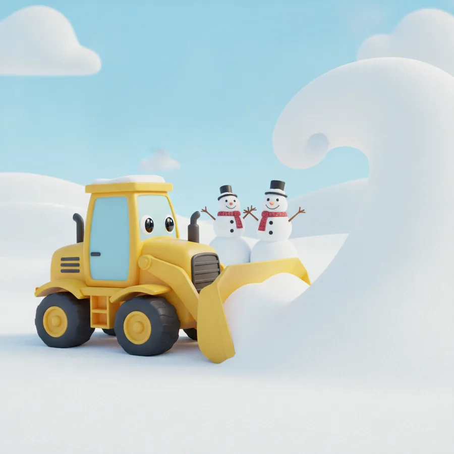 Cette scène de bulldozer joyeux est parfaite pour s'amuser à colorier. Les enfants apprécieront les zones faciles du ciel et de la neige.