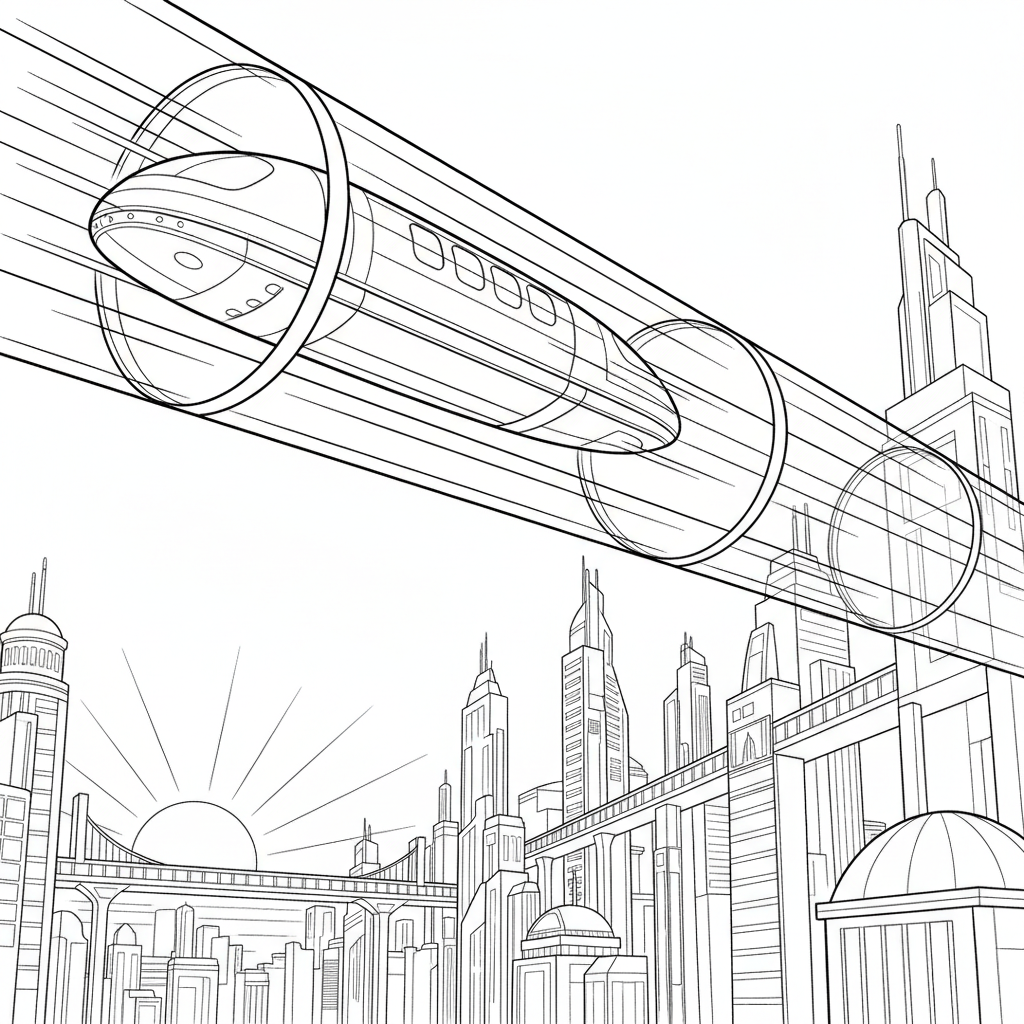 Hyperloop Pod Adventure — Free Coloring Page for Kids coloring page