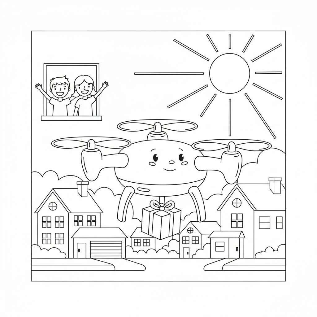 Quad Delivery Drone Adventure — Free Coloring Page for Kids coloring page