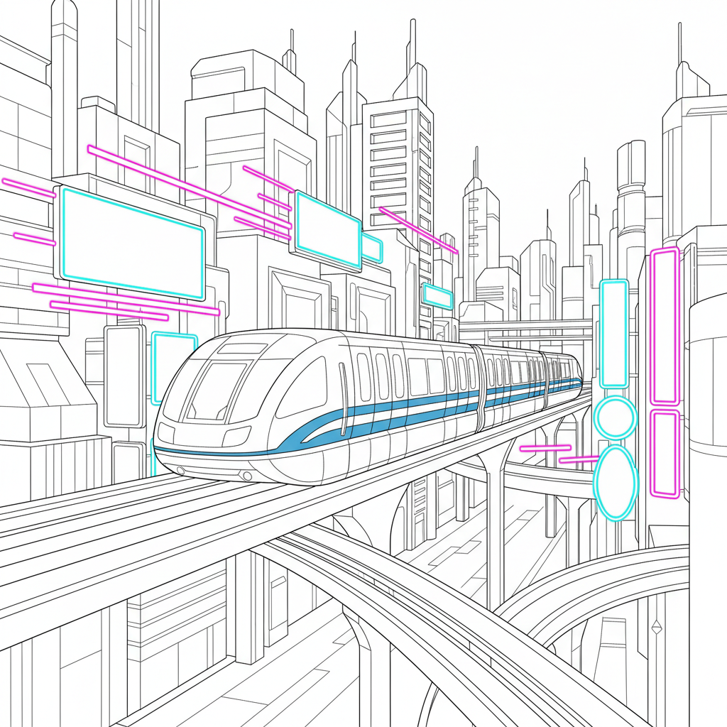 Futuristic Monorail Adventure — Free Coloring Page for Kids coloring page