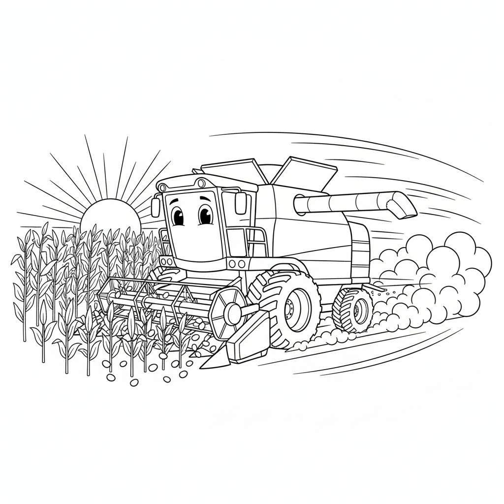 Combine Harvester Field — Free Printable Coloring Page for Kids coloring page