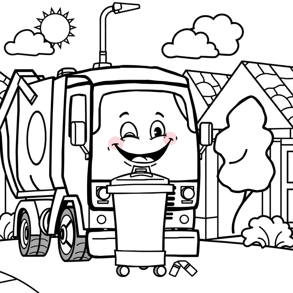 Garbage Truck Adventure — Free Coloring Page for Kids coloring page