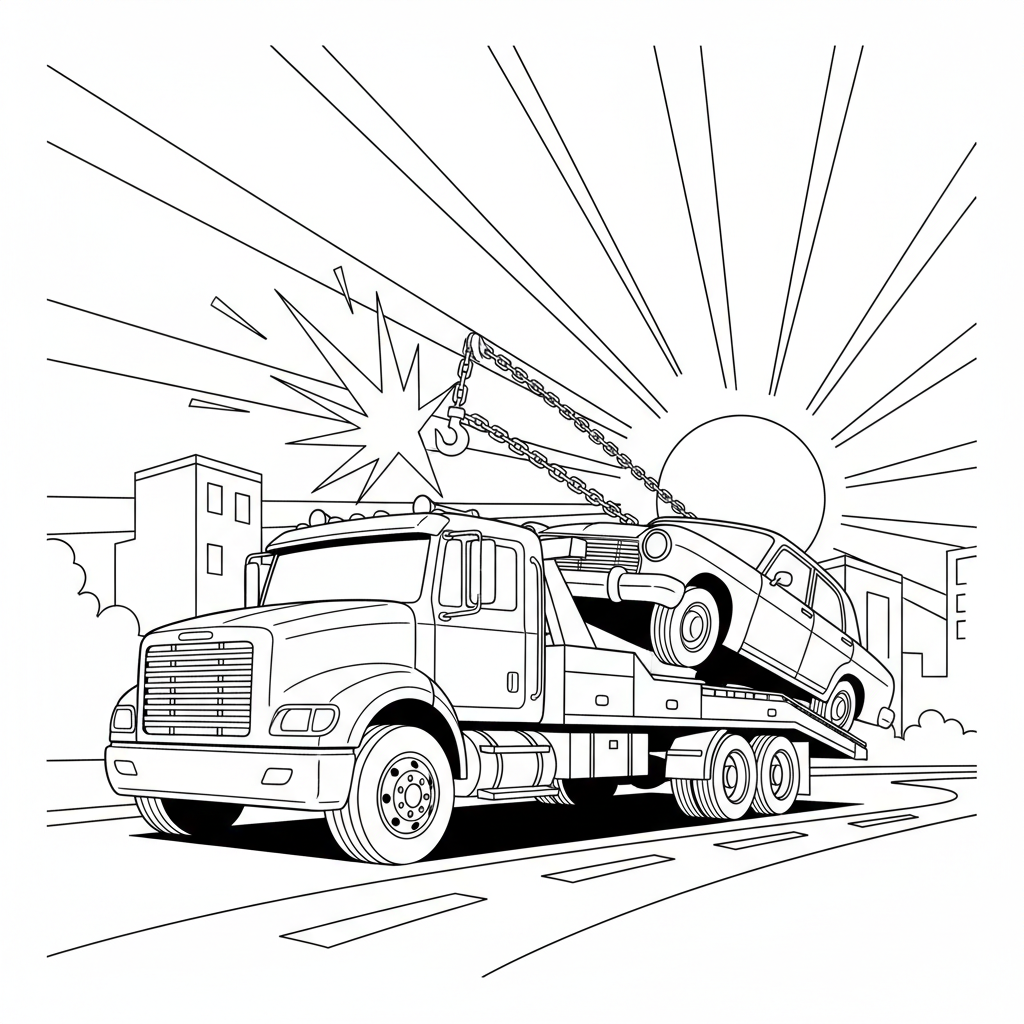 Tow Truck Rescue — Free Coloring Page for Kids coloring page