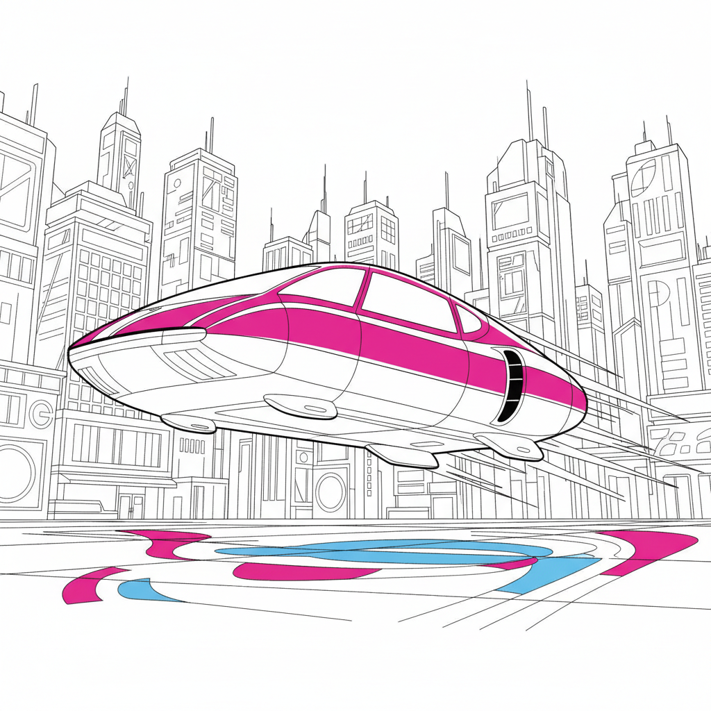 Hovercar Adventure in Neon City — Free Coloring Page for Kids coloring page