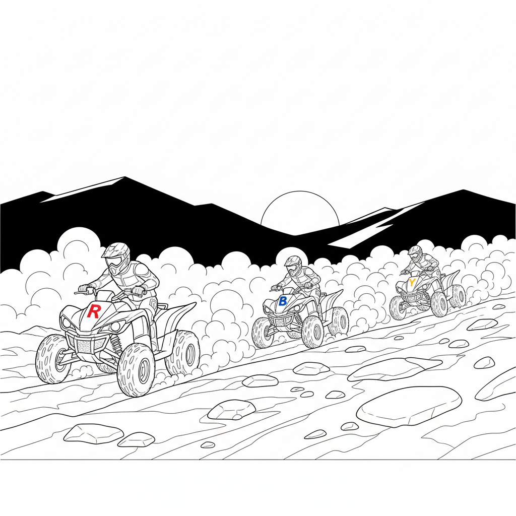 Dusty Mountain Race — Free Printable Coloring Page for Kids coloring page
