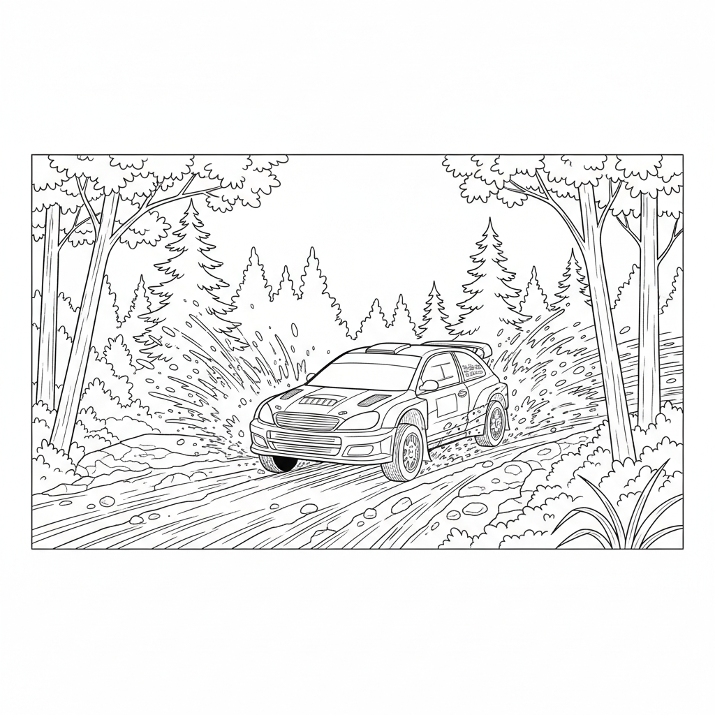 Rally Car Mud Drift — Free Coloring Page for Kids coloring page