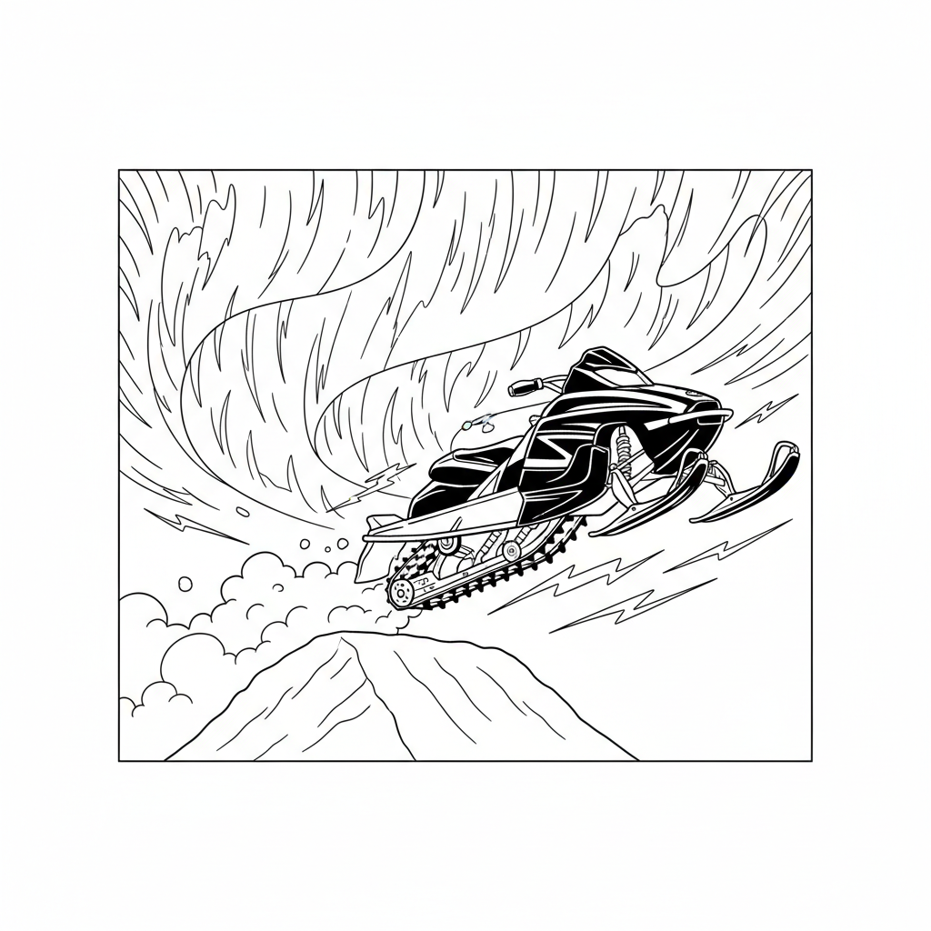 Snowmobile Jump — Free Coloring Page for Kids coloring page