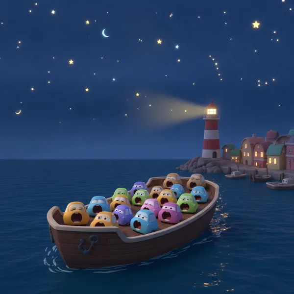 Un Ferry con Personajes Coloridos — Dibujos de Barcos para Colorear — Gratis para Imprimir