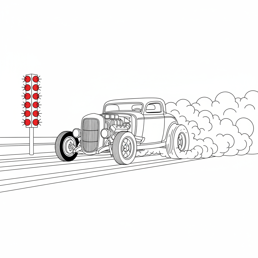 Hot Rod Burnout — Free Coloring Page for Kids coloring page