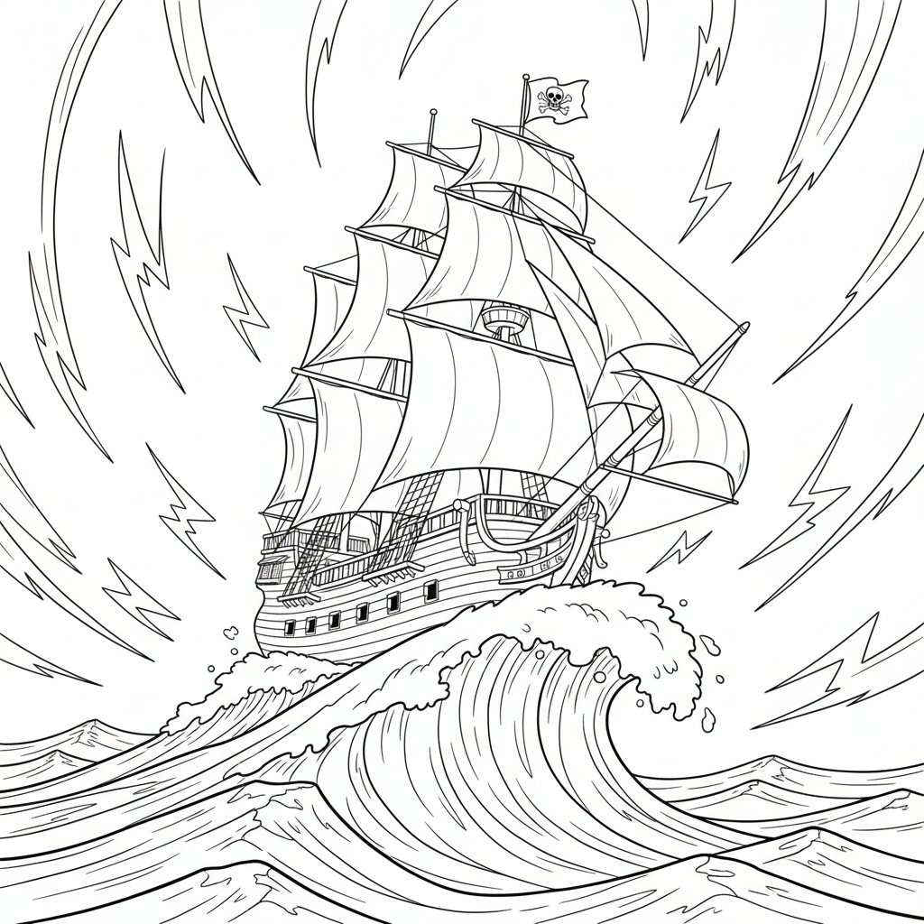 Pirate Ship Adventure — Free Coloring Page for Kids coloring page