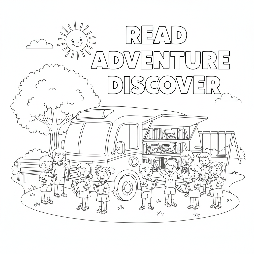 Bookmobile Adventure — Free Coloring Page for Kids coloring page