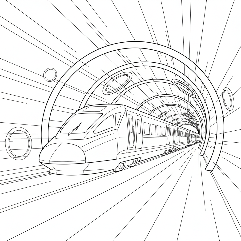 Maglev Train Adventure — Free Printable Coloring Page for Kids coloring page