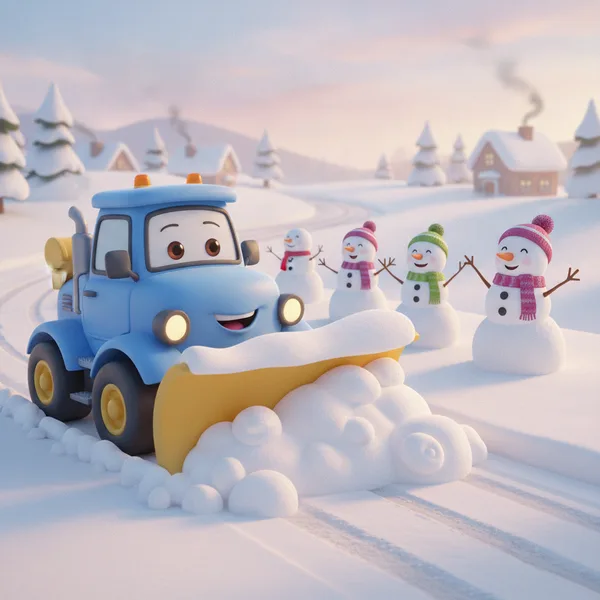 Cheerful Snowplow Truck Clearing Snow — Free Coloring Page for Kids