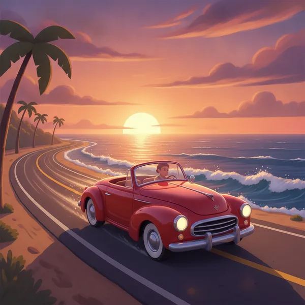 Vintage Convertible Coast — Free Printable Coloring Page for Kids