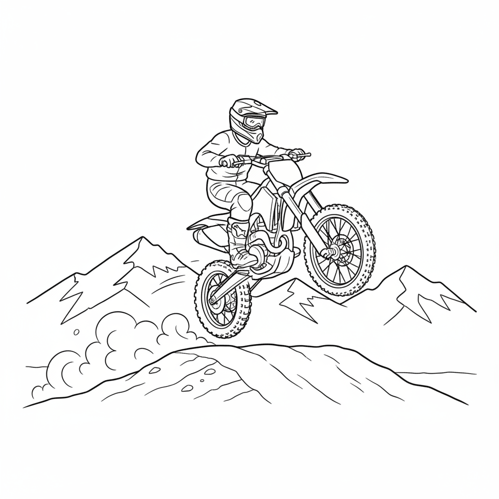Motocross Mid-Air — Free Printable Coloring Page for Kids coloring page