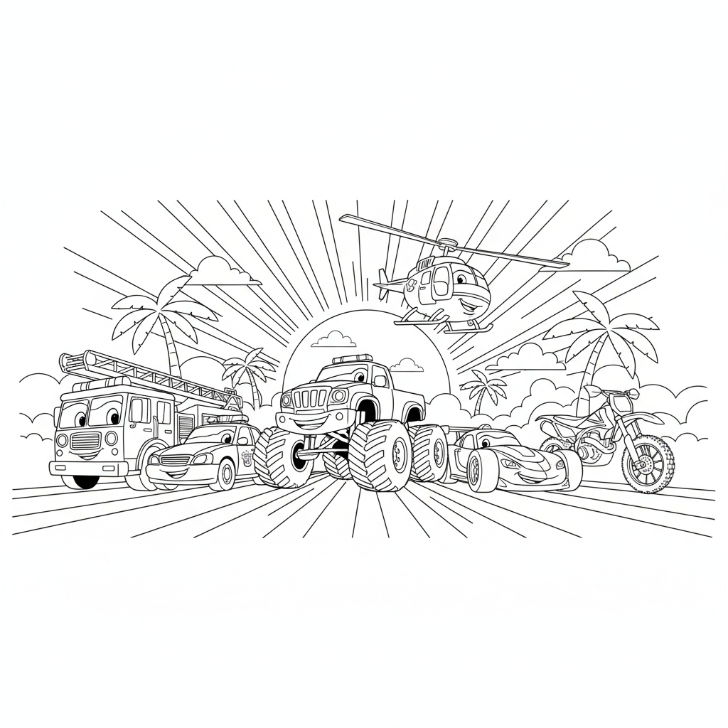 Vehicle Hero Lineup — Free Coloring Page for Kids coloring page