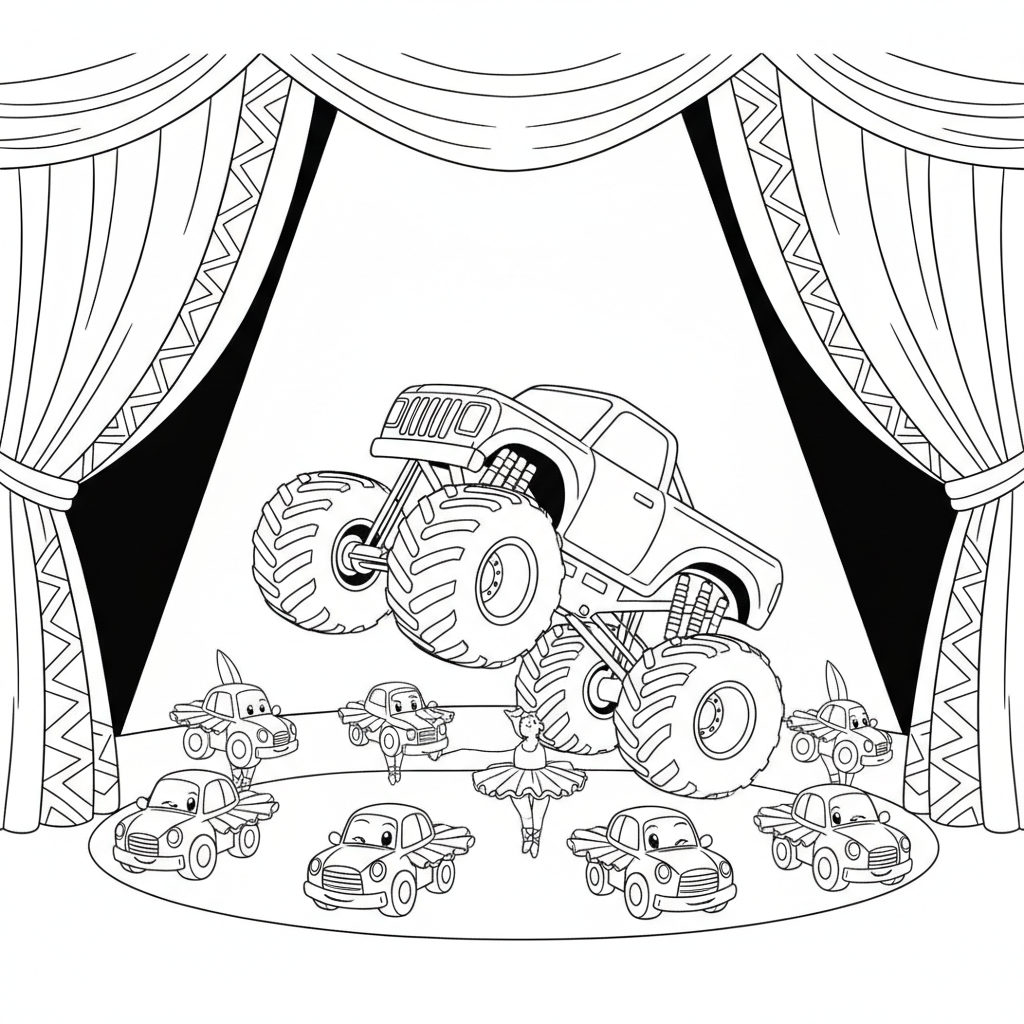 Vibrant Toy Monster Truck with Flames — Free Coloring Page for Kids