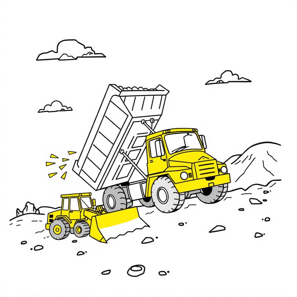 Dump Truck Hill — Free Coloring Page for Kids coloring page