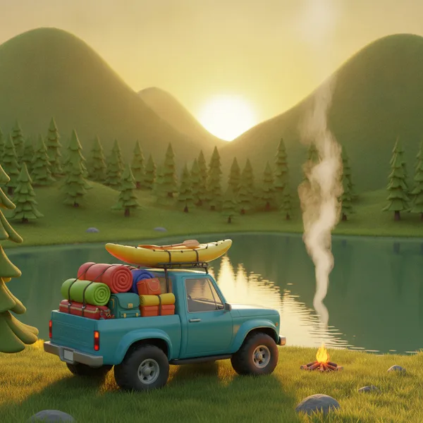 Vintage Blue Pickup Truck by a Lake — Free Coloring Page for Kids