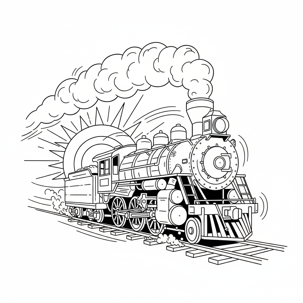 Steam Locomotive Adventure — Free Coloring Page for Kids coloring page