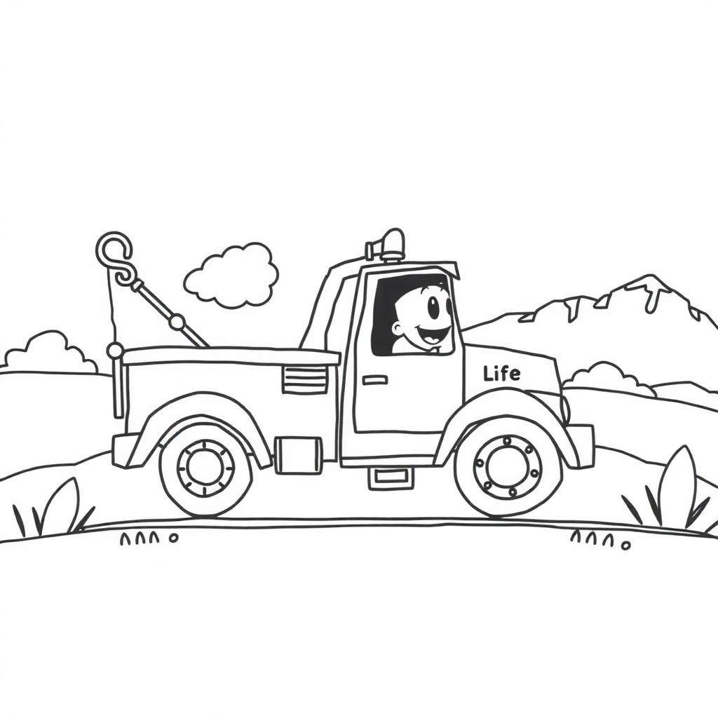 Cheerful Tow Truck Lifting Car — Free Coloring Page for Kids coloring page