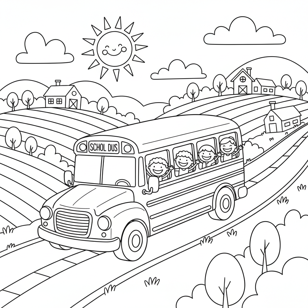 School Bus Adventure — Free Coloring Page for Kids coloring page