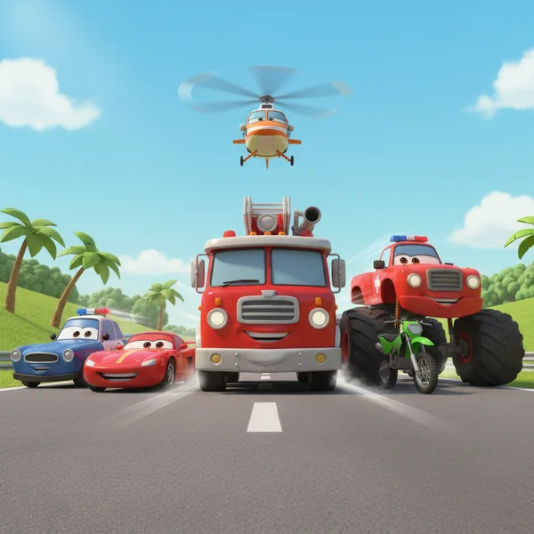 Vehicle Hero Lineup — Free Coloring Page for Kids