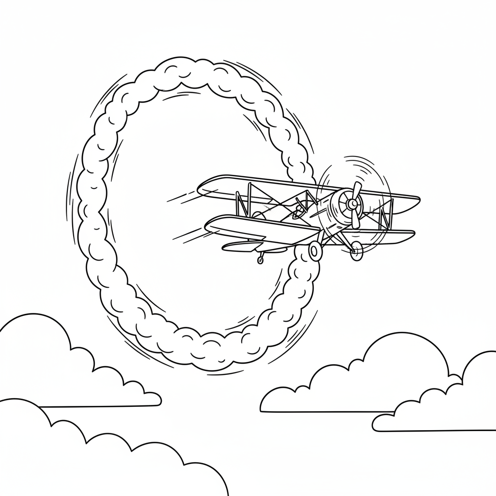 Stunt Plane Loop — Free Coloring Page for Kids coloring page
