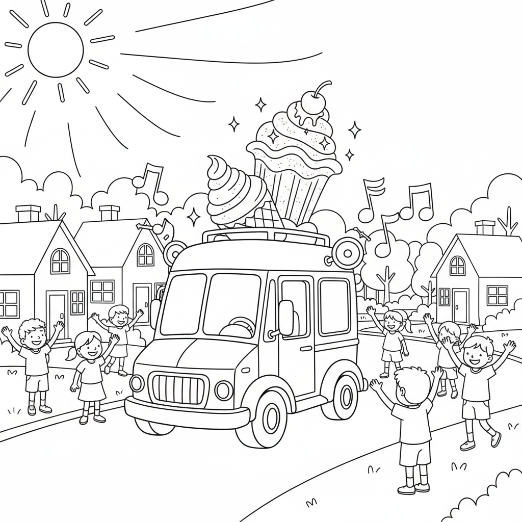 Ice Cream Truck Fun — Free Coloring Page for Kids coloring page