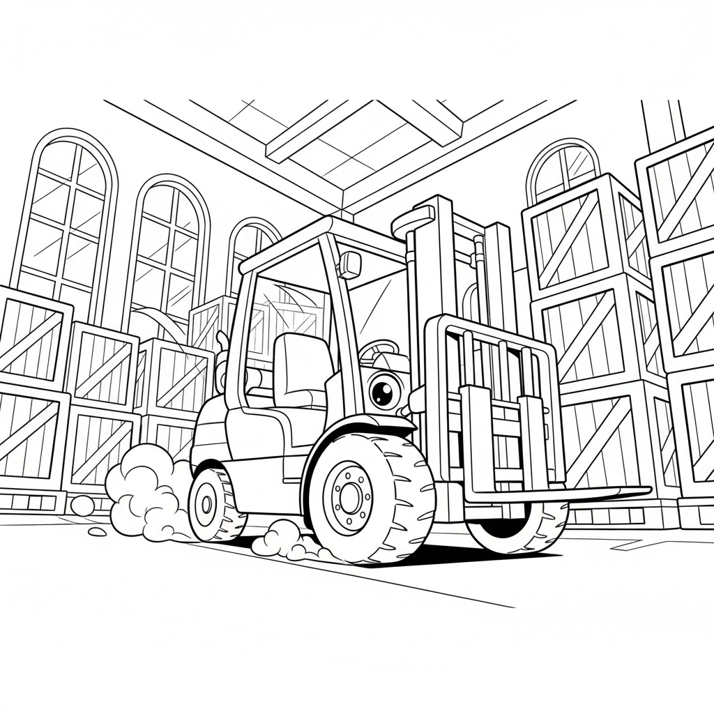 Forklift Fun Adventure — Free Coloring Page for Kids coloring page