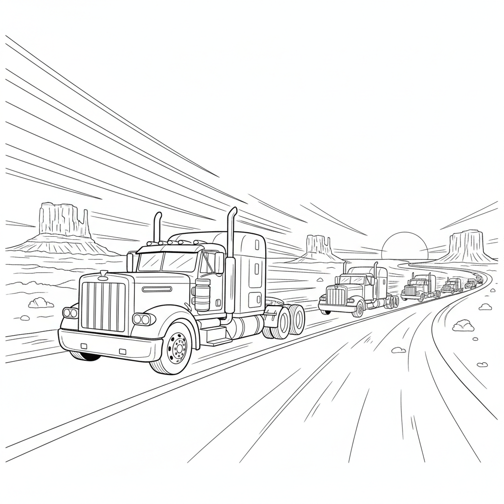 Sunset Truck Adventure — Free Coloring Page for Kids coloring page
