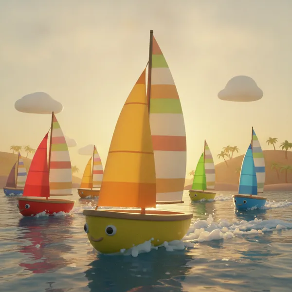 Cheerful sailboats on shimmering water — Free Coloring Page for Kids